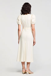 Elfenbein A Linie Midi Hochzeitsgastkleid mit Puffärmeln
